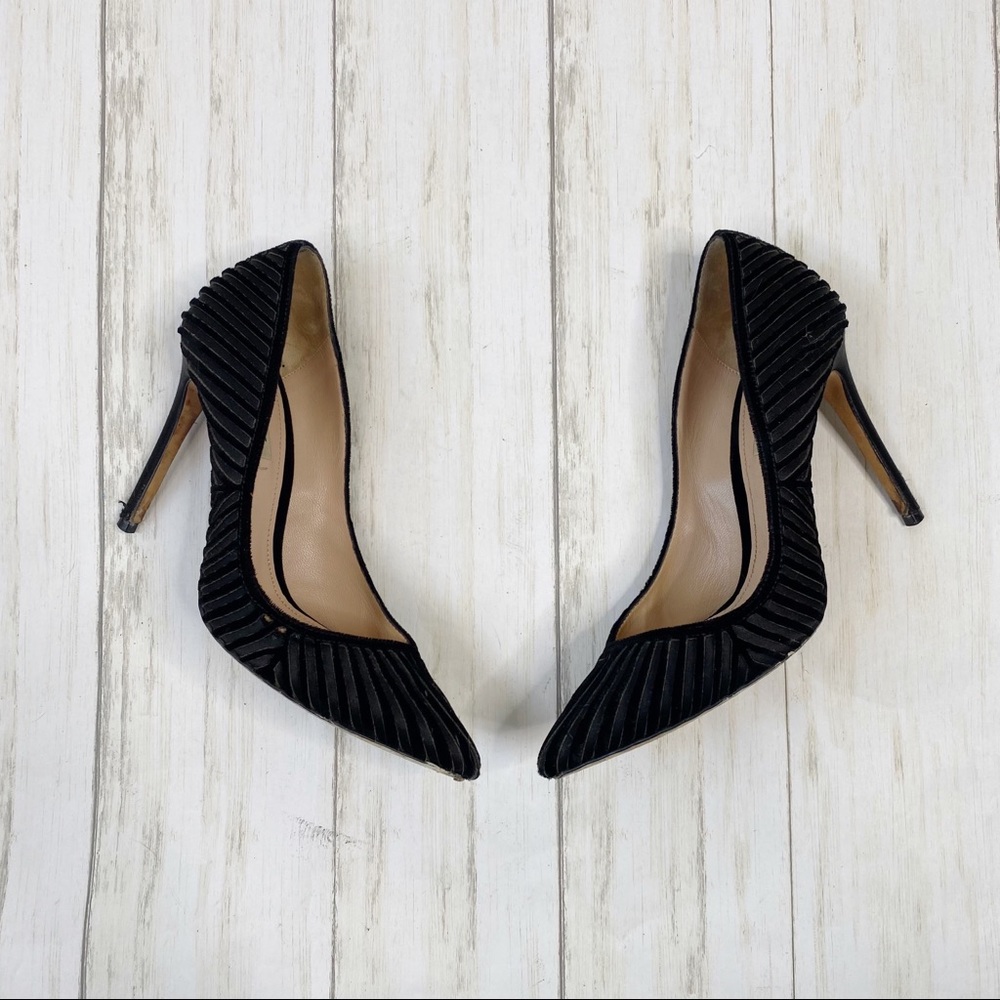 Giorgio Armani Decolette Velvet Satin Stripe Heels